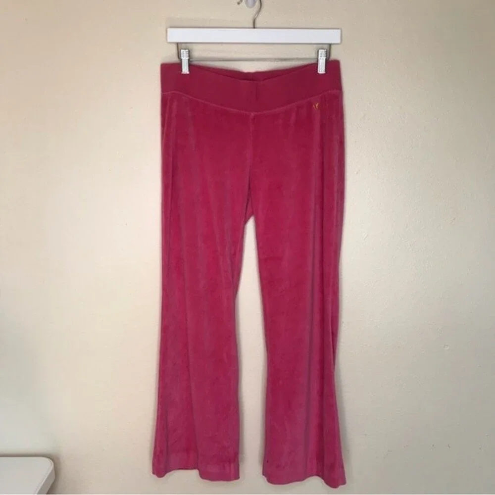 Aeropostale Pink Velour Sweatpants Slight Flare Bottom Elastic Waist Women Med